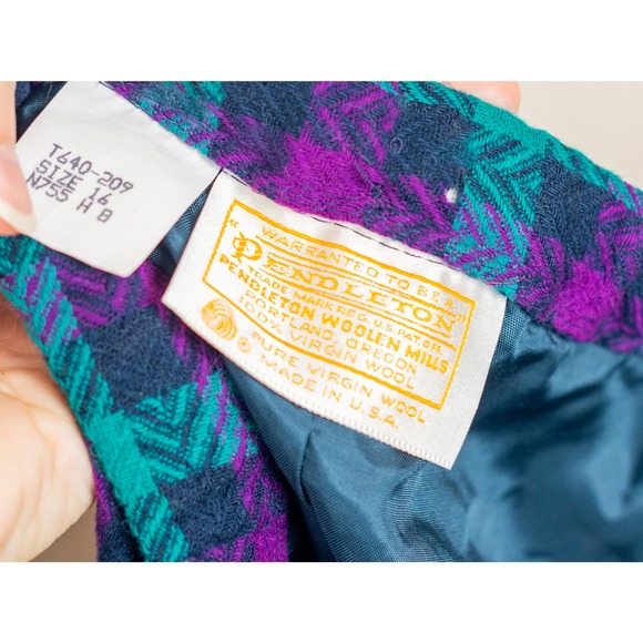 Vintage 80s Tartan Plaid Pendleton Pencil Wiggle Skirt, Purple Teal Black, Sz 16 - Picture 10 of 10